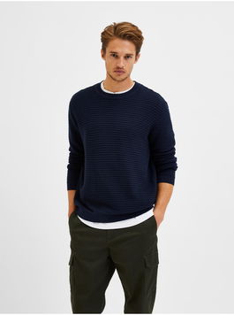 Dark Blue Men's Ribbed Sweater Selected Homme Masei - Men