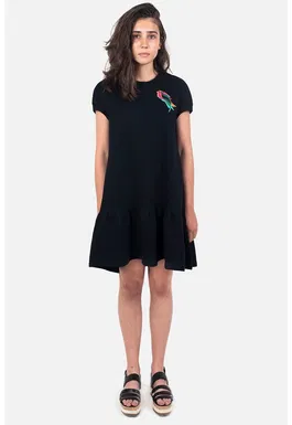 Rochie evazata cu broderie cu pasare
