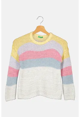 Pulover cu model colorblock si maneci cazute