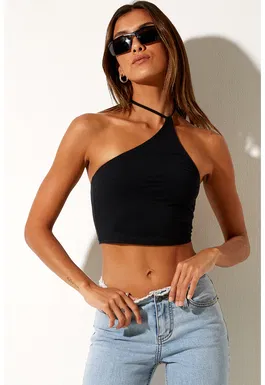 Top crop cu decolteu asimetric