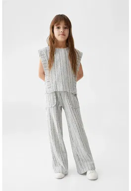 Pantaloni cu croiala ampla si model in dungi Campbell