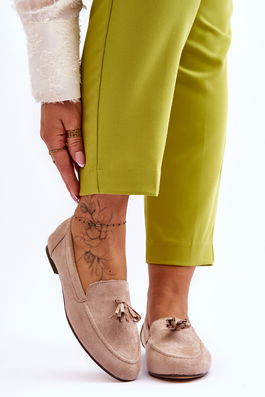 Suede classic loafers with fringe Averil Beige