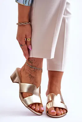 Classic Leather Slippers with Low Heel Gold Miley Gold