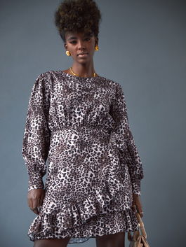 Casual Dress with Ruffles with Leopard Pattern SF985