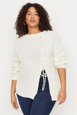 Trendyol Curve Plus Size Sweater - Ecru - Relaxed fit