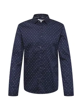 TOM TAILOR DENIM Cămașă bleumarin / albastru fumuriu / alb