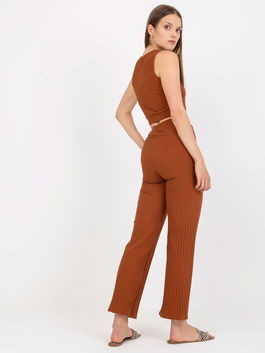 Brown, striped, casual two-piece cotton kit