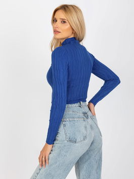 Cobalt blue short sweater with stand-up collar