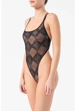 Body de dantela cu model semitransparent