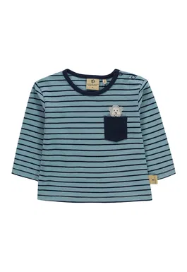 Bluza cu model in dungi si buzunar aplicat