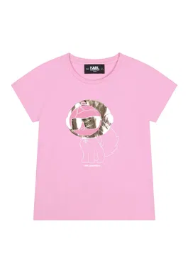 Tricou cu decolteu la baza gatului si imprimeu metalizat