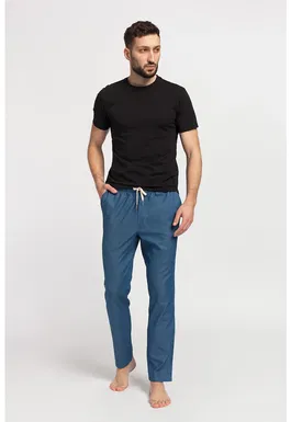 Pantaloni de casa din material chambray cu buzunare oblice Victor