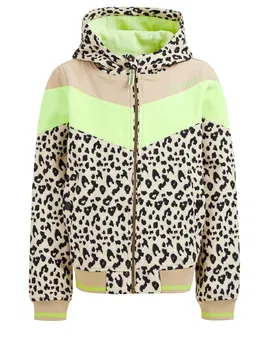 WE Fashion Geacă de primăvară-toamnă alb kitt / maro închis / verde neon