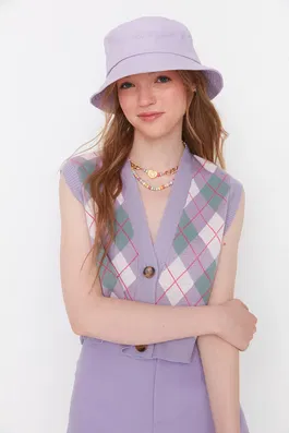 Trendyol Purple butonat Crop Knitwear pulover