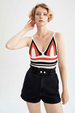 DEFACTO Color Block Triangle Strap Knit Crochet Singlet