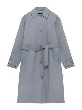 Pull&Bear Palton de primăvară-toamnă albastru porumbel