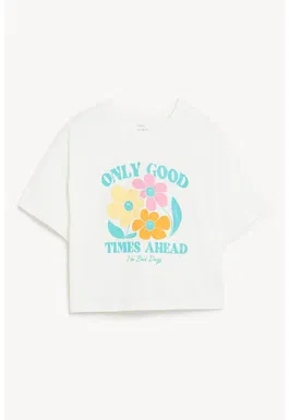 Tricou cu imprimeu text si floral