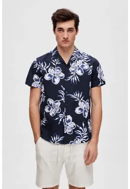 Camasa regular fit din amestec de in