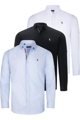 TRIPLE SET G674 DEWBERRY MENS SHIRT-BLACK-WHITE-LIGHT BLUE