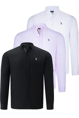 TRIPLE SET G674 DEWBERRY MENS SHIRT-BLACK-WHITE-PINK