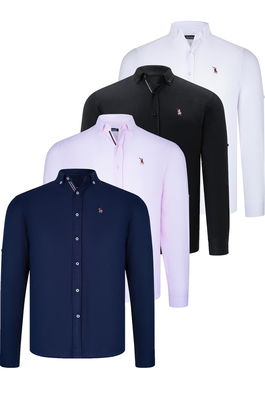 QUAD SET G674 DEWBERRY MENS SHIRT-BLACK-WHITE-NAVY BLUE-PINK