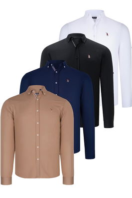 QUAD SET G674 DEWBERRY MENS SHIRT-BLACK-WHITE-NAVY BLUE-CAMEL