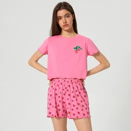 Sinsay - Set pijama din bumbac - Roz