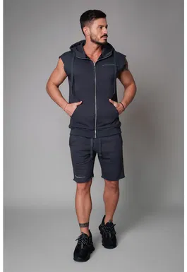Set de vesta cu fermoar si pantaloni scurti