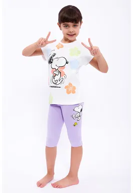 Set de tricou si colanti cu imprimeu Snoopy