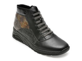 Ghete RIEKER negre, N3374, din piele naturala