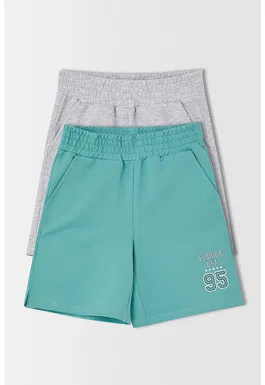 Set de pantaloni scurti 2 perechi din amestec de bumbac Gri deschis melange/verde menta