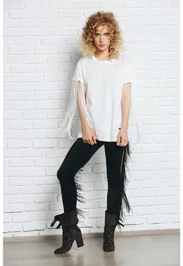 Tricou cu franjuri si detalii cu rupturi decorative Jimi