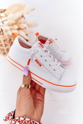 Adidași din piele pentru copii BIG STAR HH374036 Alb-Portocaliu