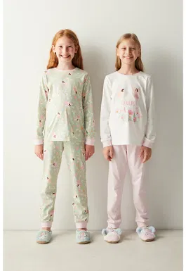 Set de pijamale de bumbac cu imprimeu - 4 piese