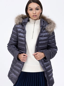 Grey down jacket with raccoon dog Tiffi St. Anton