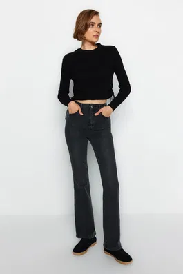 Trendyol Black High Waist Flare Jeans