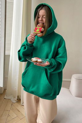 Madmext Green Hooded Rayon Oversized Sweatshirt