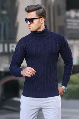 Madmext Navy Blue Turtleneck Men's Sweater 6833