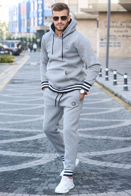 Madmext Men's Gray 3-Thread Marked Tracksuit Set 4688
