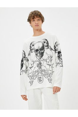 Koton Skull Printed Sweater Crew Neck Long Sleeved