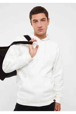 LC Waikiki Men's White Hoodie Long Sleeve Sweatshirt