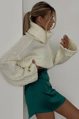 Madmext Mad Girls White Turtleneck Sweater