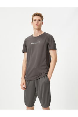 Koton Sports T-Shirt with a slogan and printed stitching detail. Crewneck.