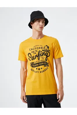 Koton College T-Shirt Slim Fit Crew Neck Printed Short Sleeved