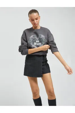 Koton Printed Sweatshirt Crew Neck Relax Fit Long Sleeve Ribbed