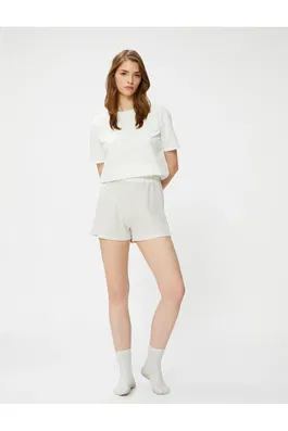 Koton Pajama Bottoms with Shorts Textured Elastic Waist Viscose Blend.