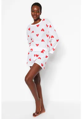 Pijama cu imprimeu cu inimi