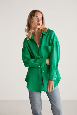 GRIMELANGE Gaia Linen Relaxed Green Shirt