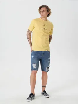 Sinsay - Tricou cu imprimeu - galben-deschis
