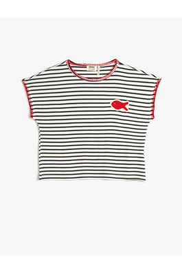 Koton T-shirt Crew Neck Short Sleeved Mermaid Appliqued Detailed.